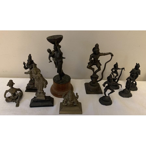 1171 - Ten oriental bronze and brass figures including a set of four.