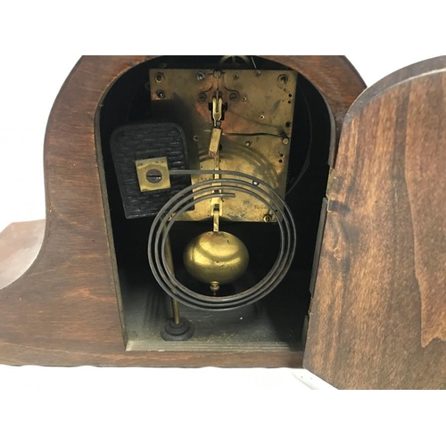 1179 - Mahogany inlaid Mantel clock DRGM movement, steel face. 41 w x 25 h x 13cms d.