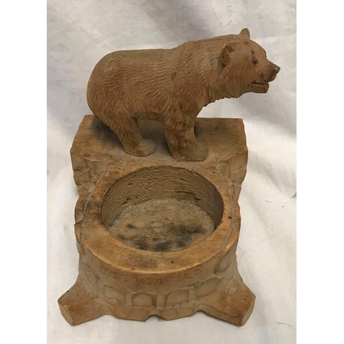 1195 - Small black forest carved bear Beckenried, Switzerland, 9cms h, base 8cms w, 10cms d.