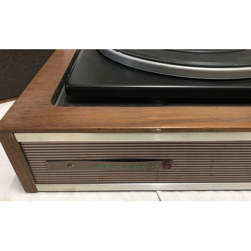 1196 - Prinz Stereo System 6, teak cased record player with speakers 64 w x 39cms d. 4 speed 16 16-3345-78 ... 