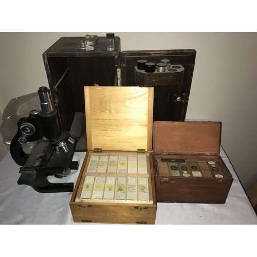 1214 - A Spencer Buffalo (USA) microscope, No. 187026. in simulated covered case along with a large collect... 