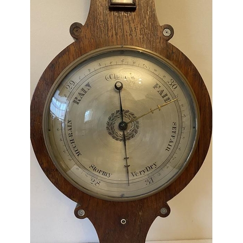 1218 - A 19thC rosewood, banjo barometer. William Hanson Hexham, 2 dial. 104 h x 33cms w. Inlaid with mothe... 