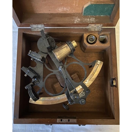 1219 - British marine Hezzanith sextant 1932 complete with mahogany storage with brass carrying case and ac... 