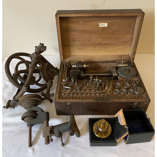 1223 - Late 19th/early 20thC jewellers lathe and fitting to include jewellery precision depth gauge.