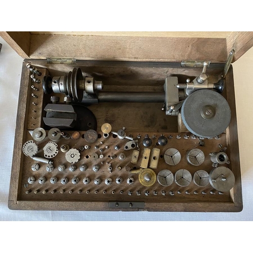 1223 - Late 19th/early 20thC jewellers lathe and fitting to include jewellery precision depth gauge.