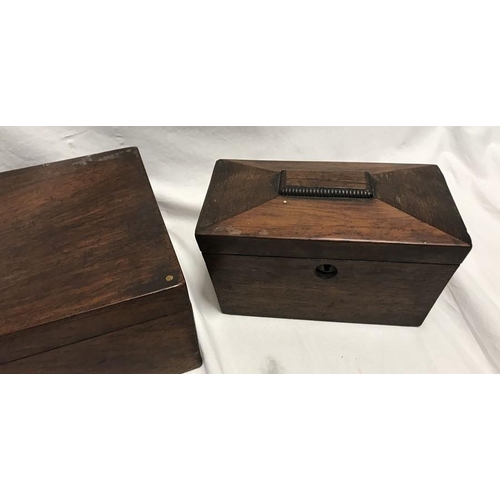 1246 - Mahogany writing box 35 w x 21 d x 10cms h and a mahogany sarcophagus tea caddy 20 w x 11 d x 12cms ... 