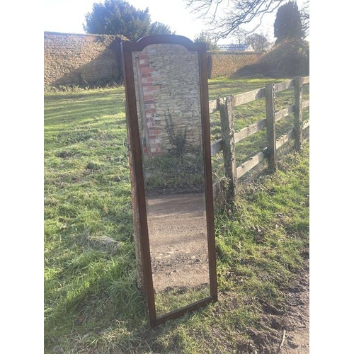 1264 - Full length mahogany framed wall mirror. 103 h x 42cms w.