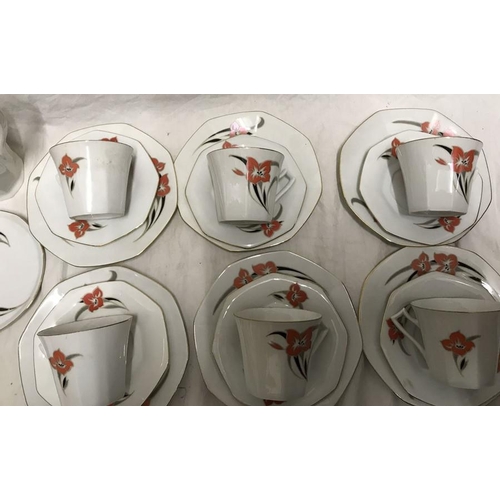 127 - Czechoslovakian bone china floral patterned tea ware, 43 pieces, teapot, hot water jug with plate, l... 