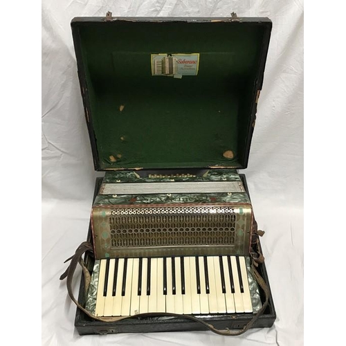 1270 - Soberano cased Accordion, steel reeds. Green marble effect body.