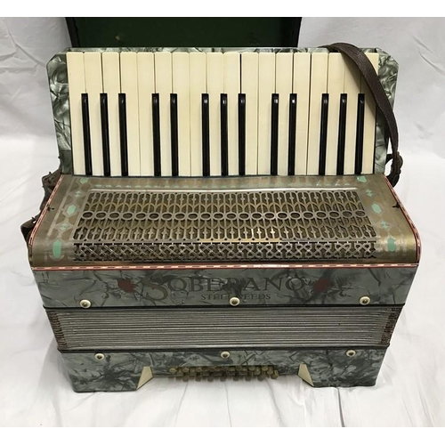 1270 - Soberano cased Accordion, steel reeds. Green marble effect body.