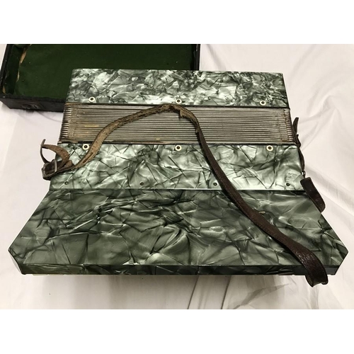 1270 - Soberano cased Accordion, steel reeds. Green marble effect body.