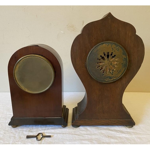 1275 - Two mahogany inlaid mantle clocks. 30 h x 18cms w and 23 h x 15.5cms w.