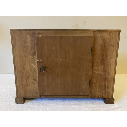 1277 - Art Deco clock, burr walnut and oak with original key. 29.5 x 22cms, marked on movement with crossed... 