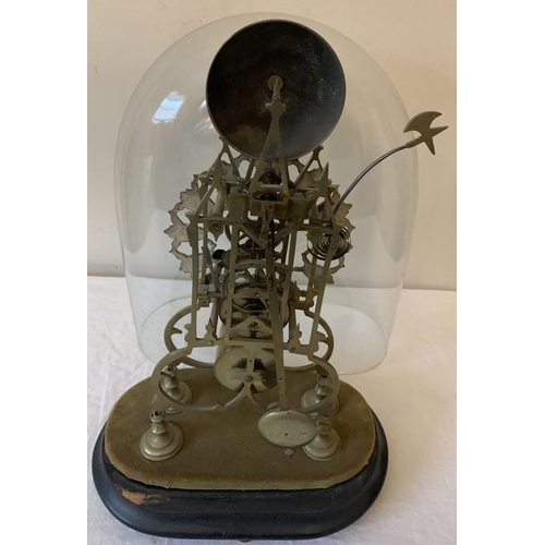 1281 - A 19thC skeleton clock with associated glass dome, dome 38 h x 34cms w approximately.