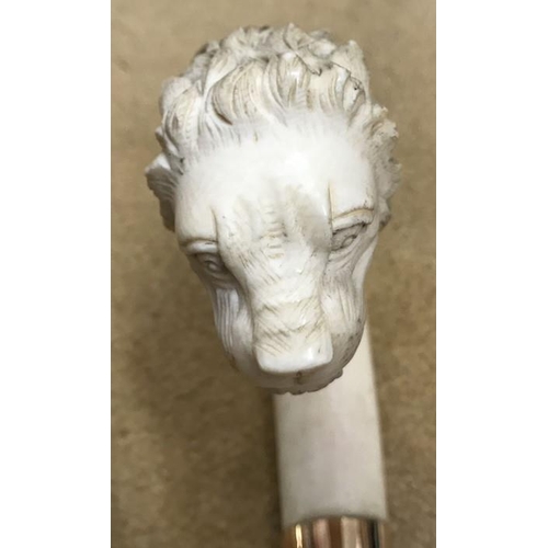 1291 - Malacca walking stick with carved ivory lions head handle (thought to have belonged to King Alfonso ... 