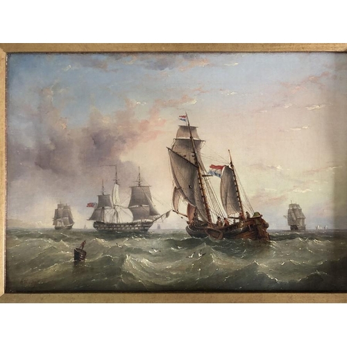 1373 - Henry Redmore. Oil on canvas seascape. Signed L.L. H.R. Redmore. 27 x 39cms (relined)