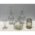 Two Edwardian etched glass decanters with foliage and bee motif, (tallest 31cms with stoppers) both ... 