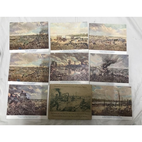 140 - World War I postcard set, panoramic views of battles 1914, Ypes, Nieuport, Tervaete and L'Estuaire d... 