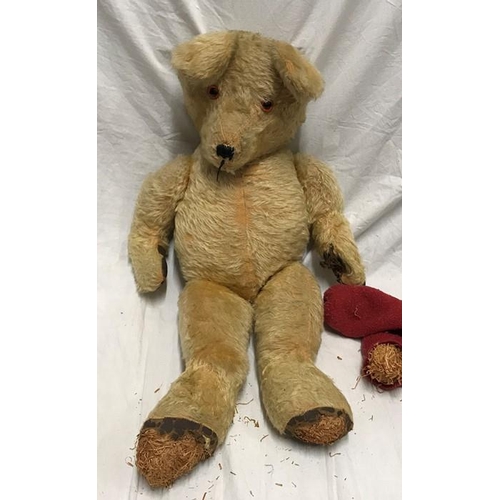 142 - Plush fur, straw filled Teddy bear, large, approx 65cms h.