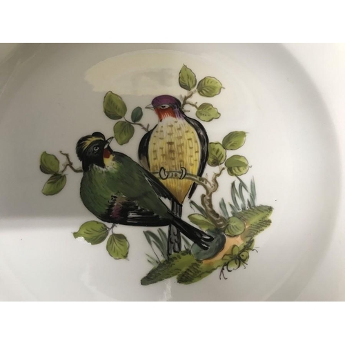 145 - Pair of Meissen handpainted plates. Birds and insects, blue cross sword mark, 25cms w.