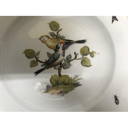 145 - Pair of Meissen handpainted plates. Birds and insects, blue cross sword mark, 25cms w.