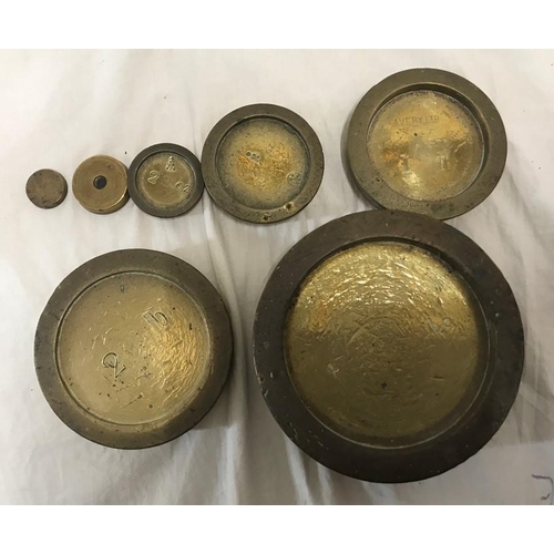 150 - Set of Victorian Avery brass weights, quarter ounce to four pound.