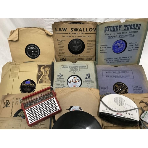 151 - An ITT Pony portable radio, Roberts CR 9971 clock radio and a selection of 78 rpm and 45 rpm records... 