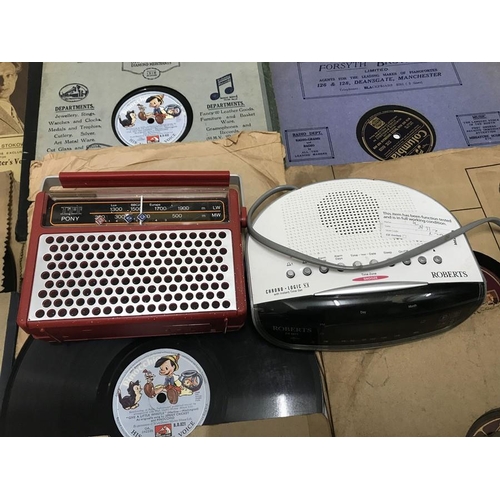 151 - An ITT Pony portable radio, Roberts CR 9971 clock radio and a selection of 78 rpm and 45 rpm records... 