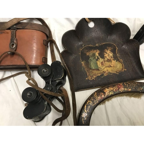 153 - Mixed lot, Pair of Helles Paris binoculars, leather case, decorative crumb tray and a J Siddon's siz... 