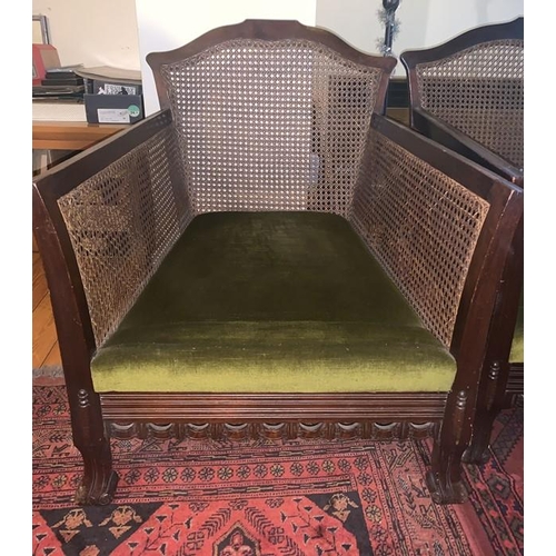 1590 - Three piece bergere cane suite. Two seater sofas and two armchairs. Chair 75d x 68w x 78hcm to back.... 