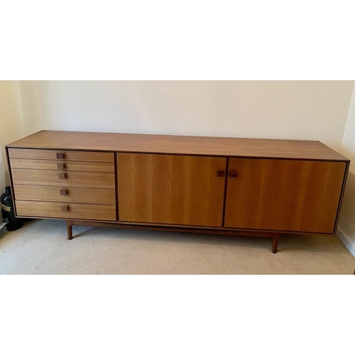 1606 - A large G-Plan 1960's retro vintage stained teak wood sideboard credenza comprising of a bank of fiv... 