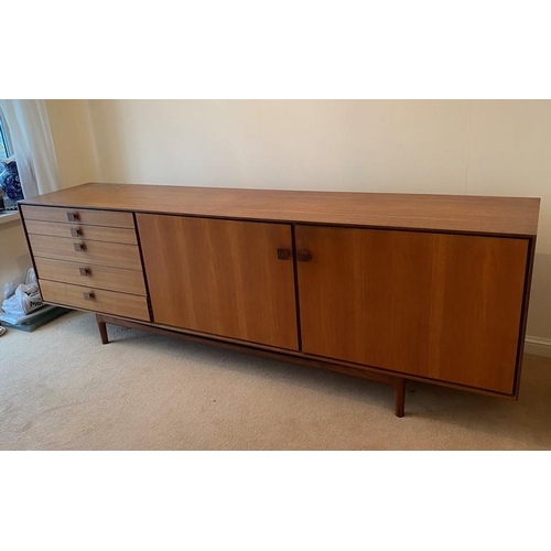 1606 - A large G-Plan 1960's retro vintage stained teak wood sideboard credenza comprising of a bank of fiv... 