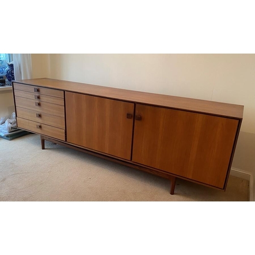 1606 - A large G-Plan 1960's retro vintage stained teak wood sideboard credenza comprising of a bank of fiv... 