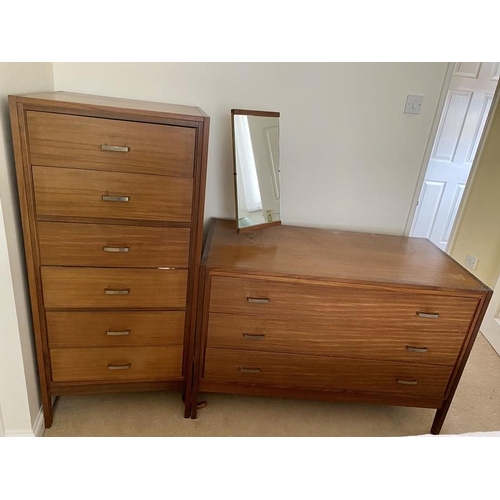 1609 - A Vanson 1960's bedroom suite. 111cms x 56 w x 74.5cms h. 3 height chest with mirror. 6 height chest... 