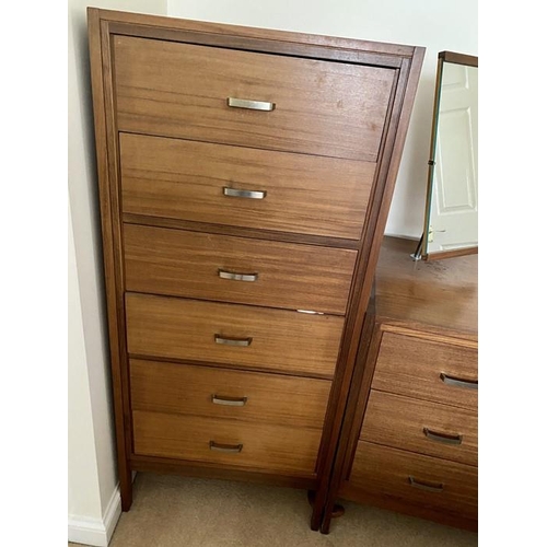 1609 - A Vanson 1960's bedroom suite. 111cms x 56 w x 74.5cms h. 3 height chest with mirror. 6 height chest... 