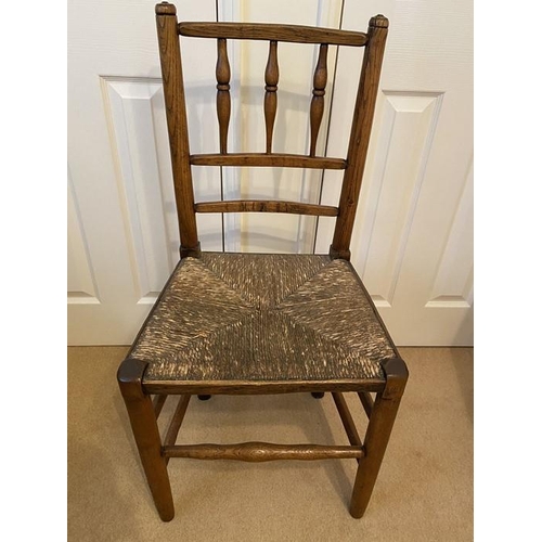 1611 - Faux bamboo armchair with upholstered seats with elm rush seated chair.