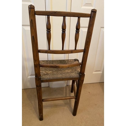 1611 - Faux bamboo armchair with upholstered seats with elm rush seated chair.