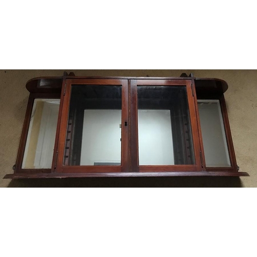 1616 - An Edwardian mahogany inlaid wall hanging display cabinet with mirrored back. 87 h x 43 w x 19cms d.