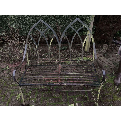 1633 - Wrought iron garden bench 101 w, height to seat 42cms, to back 105cms.