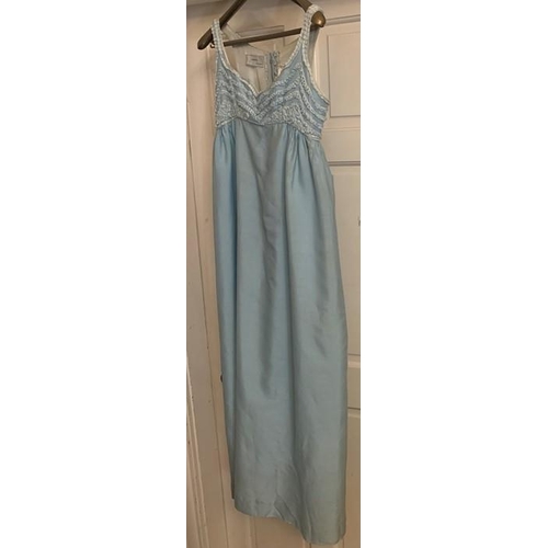 171 - A vintage Empire Line Jean Varon pale blue evening dress with label for Liberty of London. Size 10 l... 