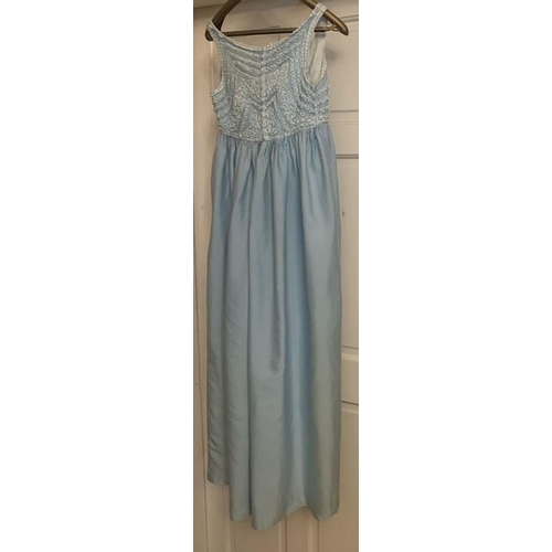 171 - A vintage Empire Line Jean Varon pale blue evening dress with label for Liberty of London. Size 10 l... 