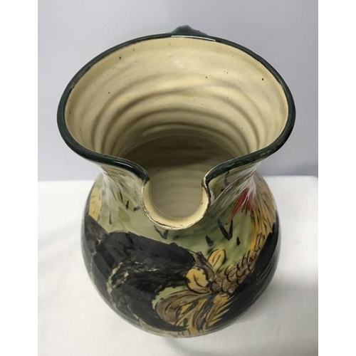 176 - Paul Jackson Studio pottery jug circa 98, Chickens and Chicks design. 24.5cms h.