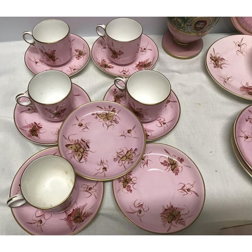 178 - Victorian pink pottery selection. S.B and Son part tea set 24 pieces, cups, saucers, side plates. Bu... 