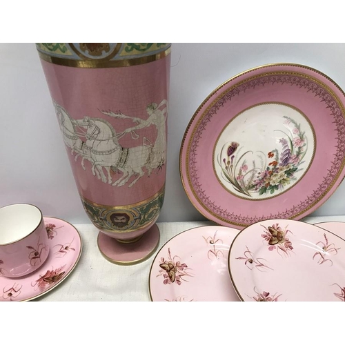 178 - Victorian pink pottery selection. S.B and Son part tea set 24 pieces, cups, saucers, side plates. Bu... 