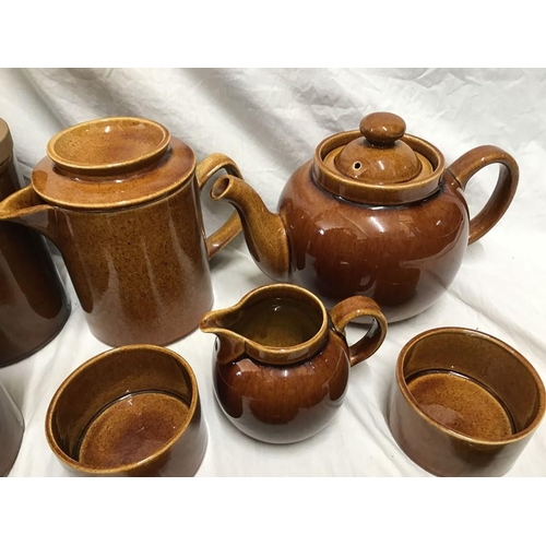 182 - Wattisfield ware, Suffolk, brown stoneware tea service, 17 pieces and kitchenware, storage container... 