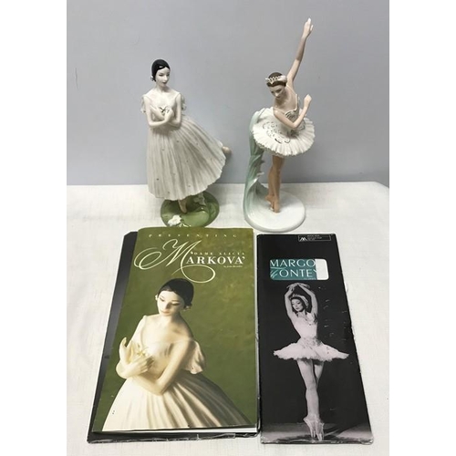 185 - Two Coalport figurines, Dame Margot Fonteyn CW 164, Ltd Edition 605 of 5000, C1994, 29cms h, Dame Al... 