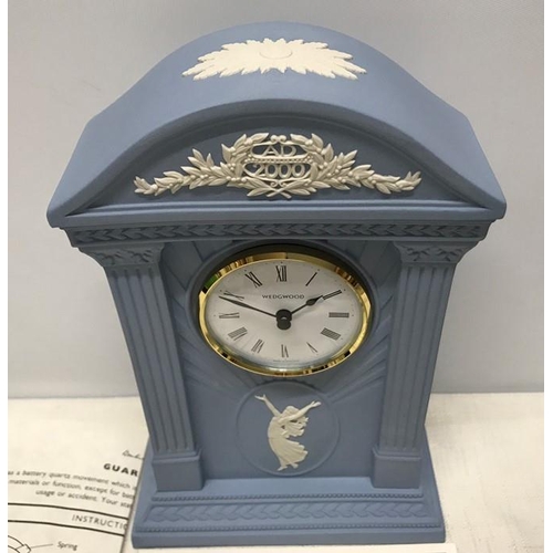 190 - Wedgwood blue jasper Millennium clock 2000, 22.5 h x 15 w x 6cms d with certificate.