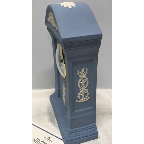 190 - Wedgwood blue jasper Millennium clock 2000, 22.5 h x 15 w x 6cms d with certificate.