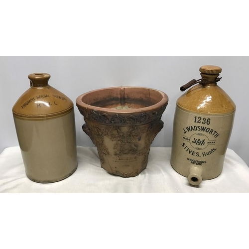 199 - Ironstone pottery, Heavily  embossed RJ LATTIN'S, Imperial Filter, Hull 25cms h and two jugs. Triump... 