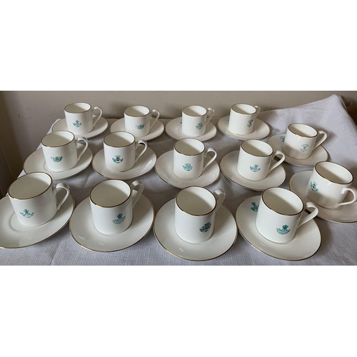 215 - Set of 14 fine bone china coffee cans and 16 saucers with light infantry emblems. Impamark Ltd.